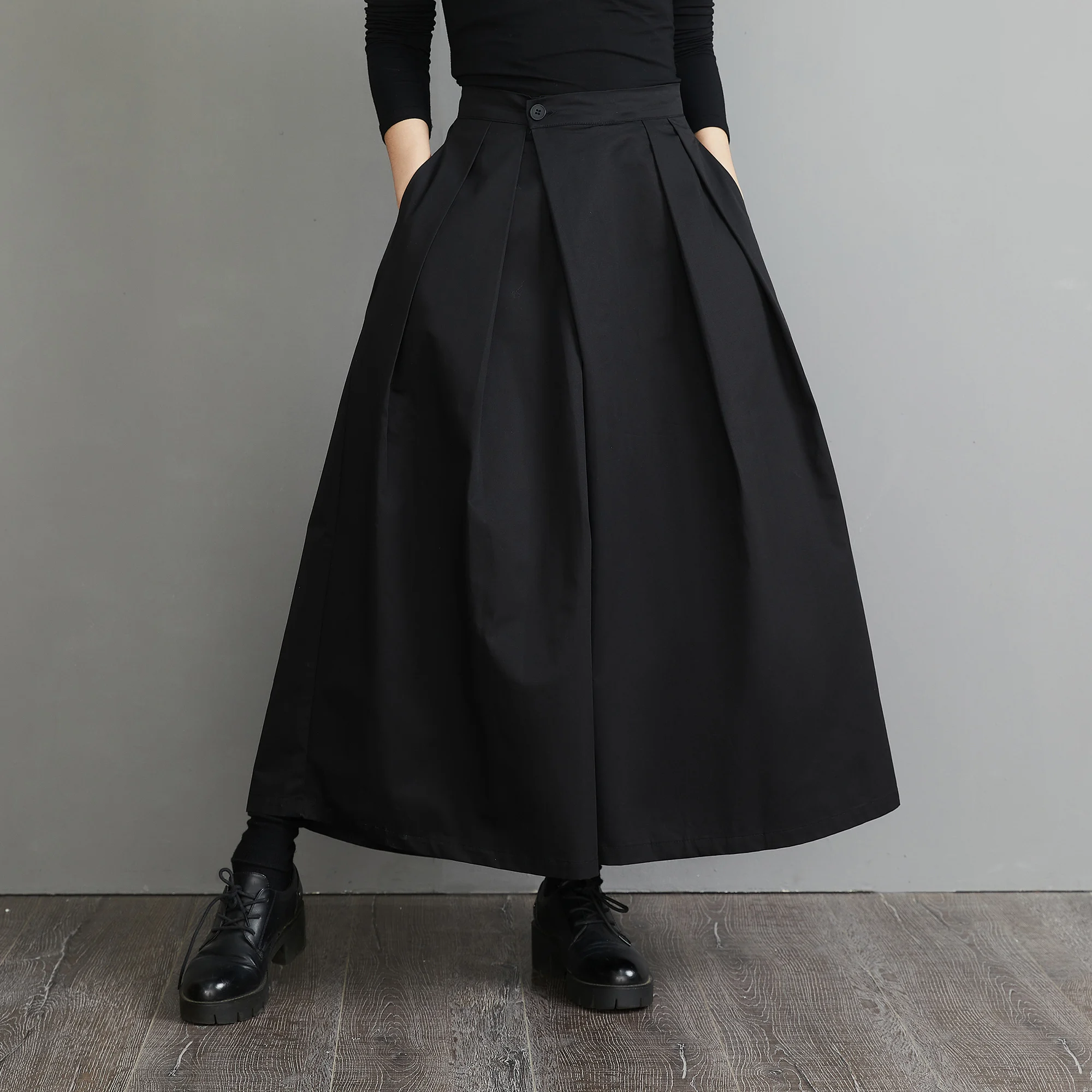 

SuperAen 2022 Spring Summer New Black Loose Wide Leg Ankle-Length Pants Women High Waist Design Feeling Pleated Office Lady