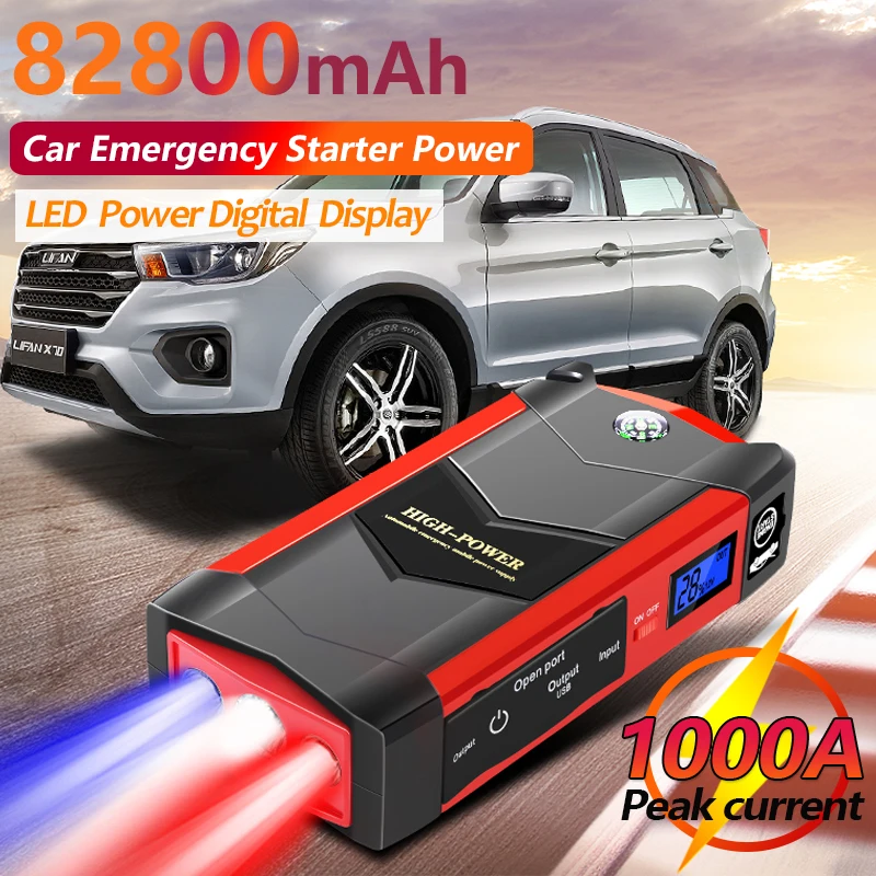 

82800mAh Car Jump Starter 500A 12V Output Portable Emergency Start-up Charger for Cars Booster Battery Starting Device