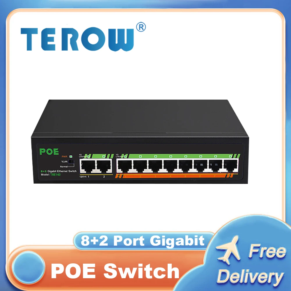 

Новый 10-портовый POE коммутатор TEROW, гигабитный 8 портов + 2 Uplinks, 120 Вт, встроенная мощность 10/100/1000 м, VLAN Lsolation, полный/полудуплекс