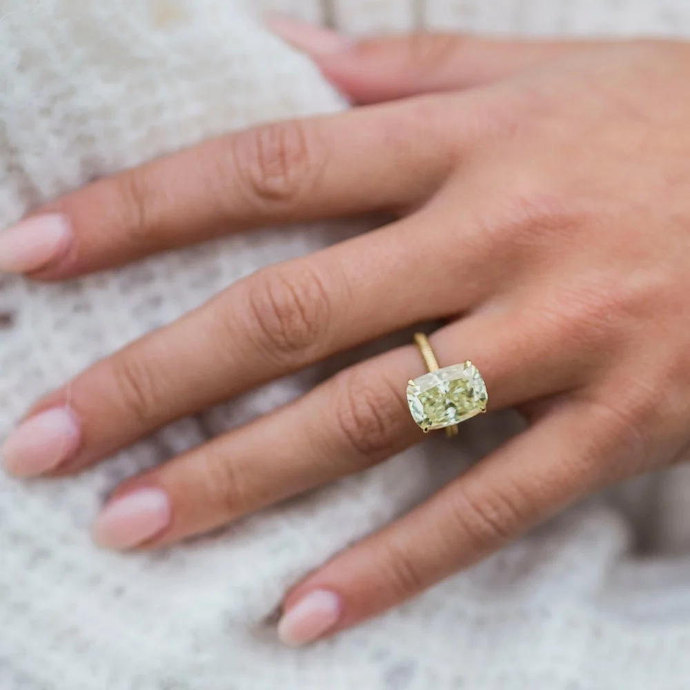 JOVOVASMILE Natural Yellow Moissanite Wedding Ring 9*12mm 7 Carat Crushed Ice Elongated Cushion Cut 9k 14k Yellow Gold