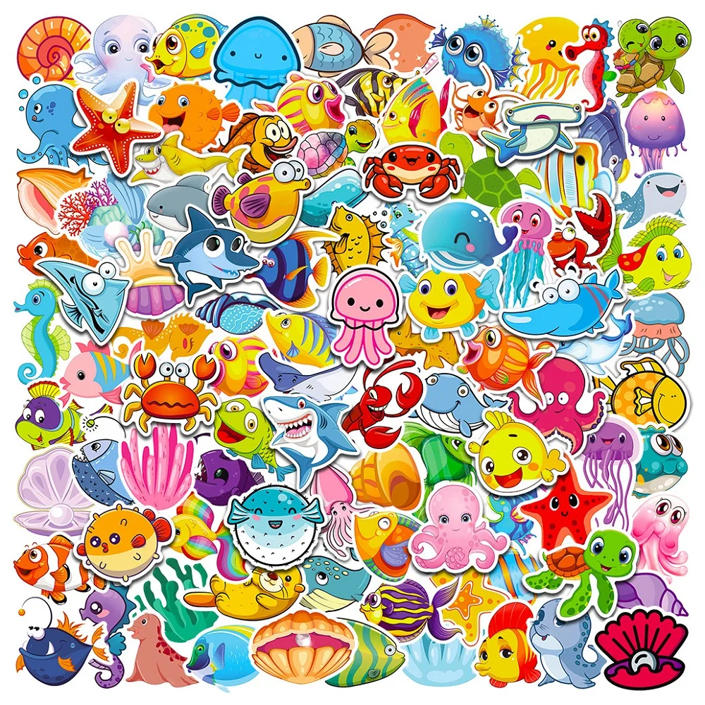 

10/30/50/100 PCS Aquatic Creatures Cartoon Graffiti Stickers Skateboard Guitar Suitcase Freezer Motorcycle Kids DIY Toys Decal