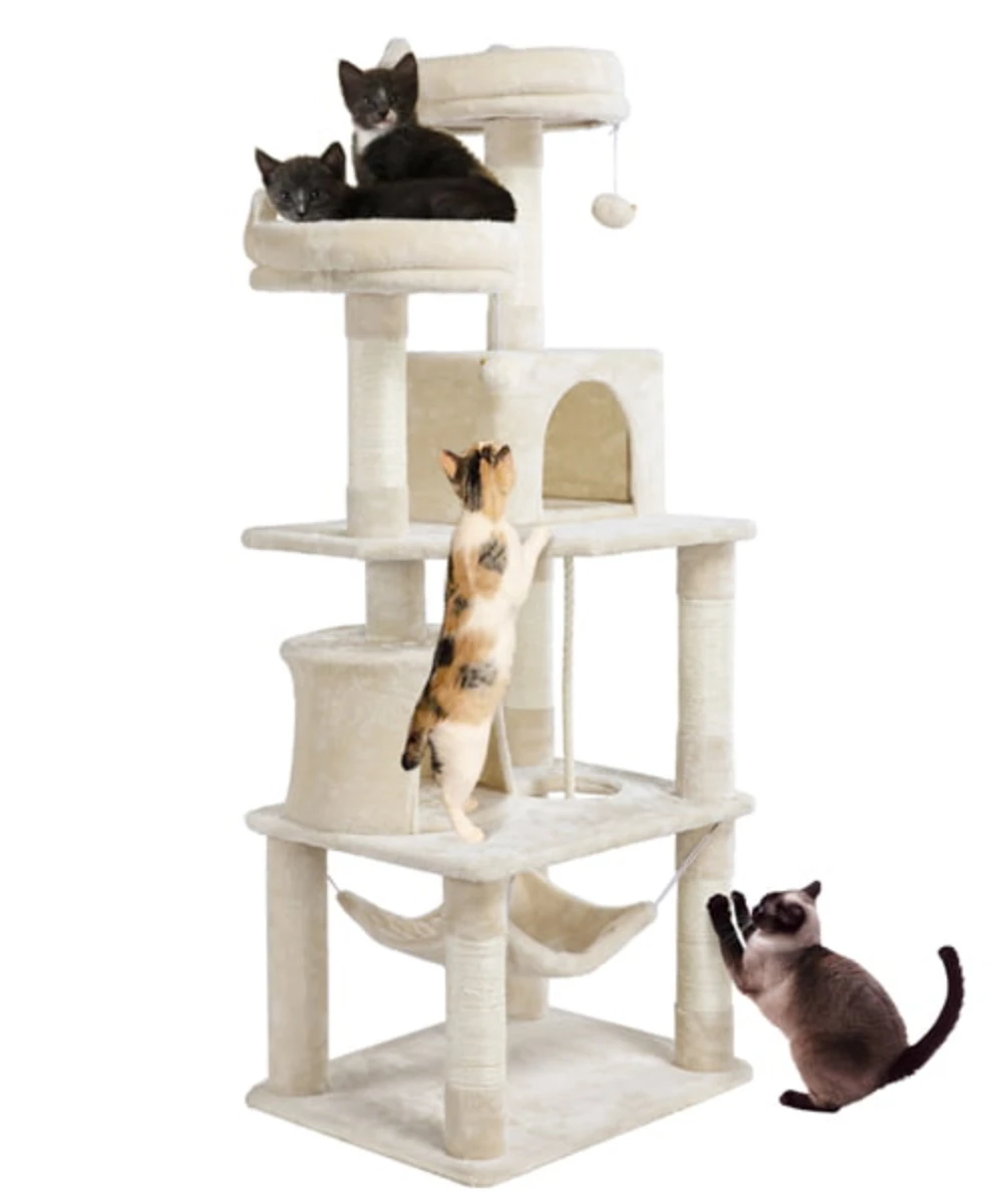 

62.2" H Multi Level Cat Tree Condo with Scratching Post Beige