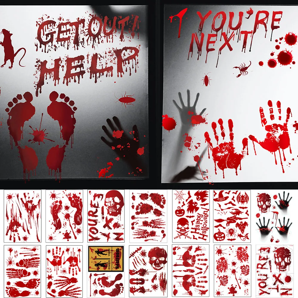 

Halloween Decorations Halloween Horror Bloody Handprint Footprint Sticker Wall Decal Floor Clings Scary Blood Window Stickers
