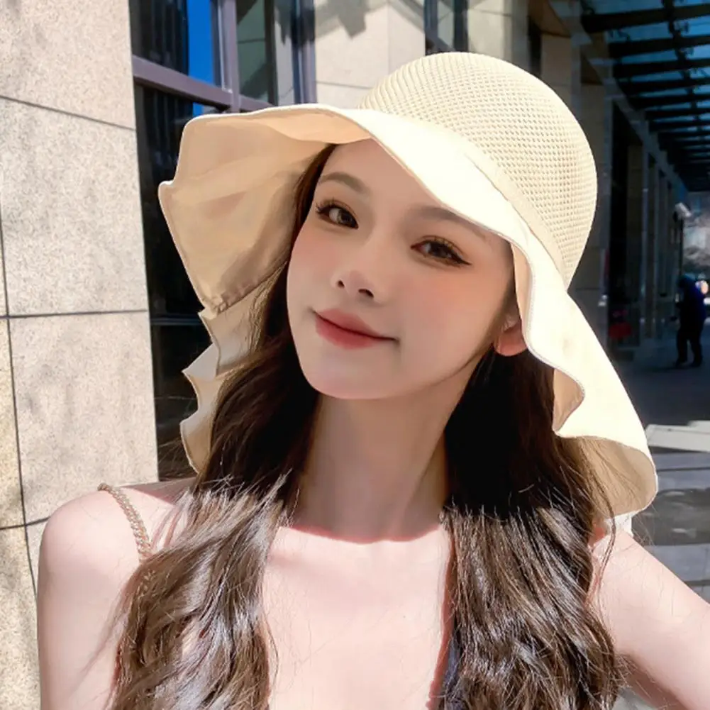 

Summer Fisherman Hat Bow Decor Breathable Neck Shawl Women Sun Hat Photo Prop Women Fisherman Hat Women Headwear