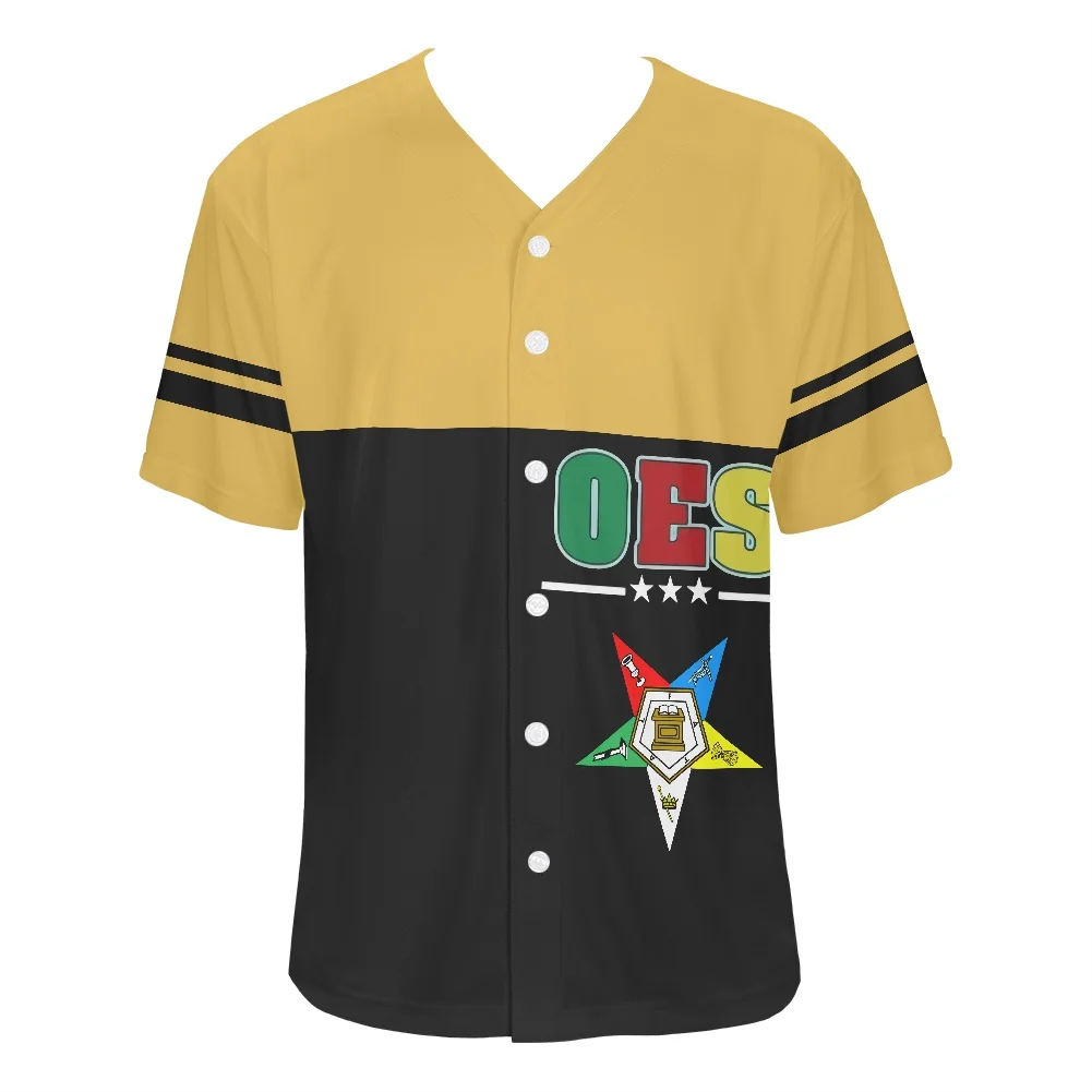 

Youth Mens Customized On Demand Hawaii Style Geometric Line Printing Rasta Color V Neck Sportswear Stitched Baseball Jersey