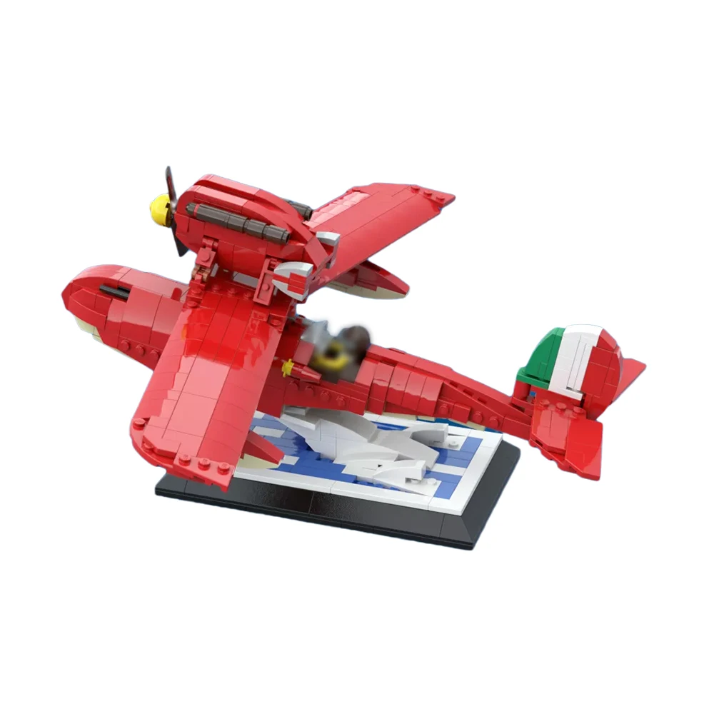 

MOC Red pigs Hayaoed Seaplane Block Set for Hayaos Miyazakied Savoia S‧21 Flogore Aircraft Fighter Bricks Kids Birthday Gift