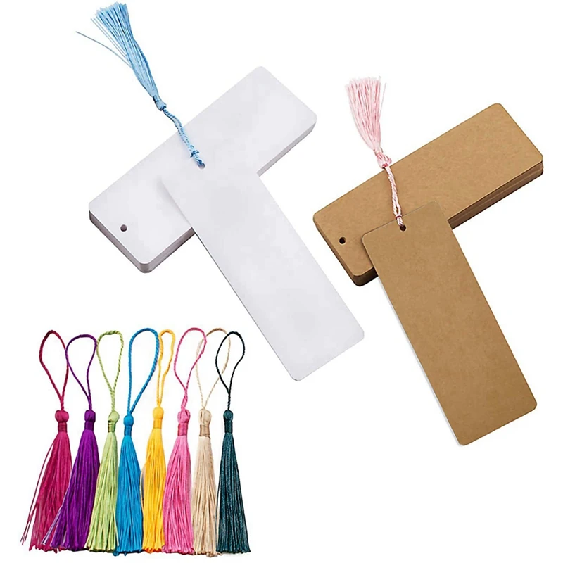 

1 Set of 120 DIY Blank Paper Bookmarks Set with Random Color Tassel Pendant