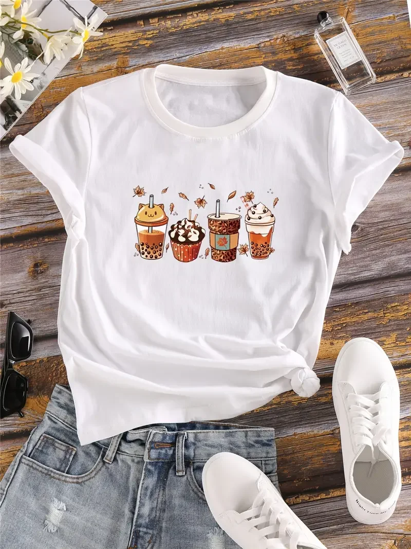 Женская футболка с принтом молока чая торт десерт забавная Милая мультяшная