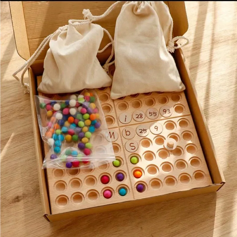 

Kids Montessori Toys Hundred Board Hundred Frame Letter Number Math Counting Wool Balls Color Sorting Toys For Children