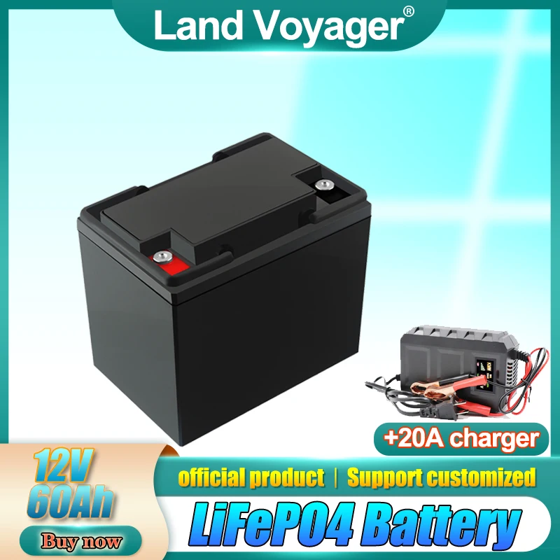

Перезаряжаемый аккумулятор Land Voyager класса A Lifepo4 12 в 60 ач встроенный 50A BMS для гольф-мобиля 12,8 В с зарядным устройством 20 А