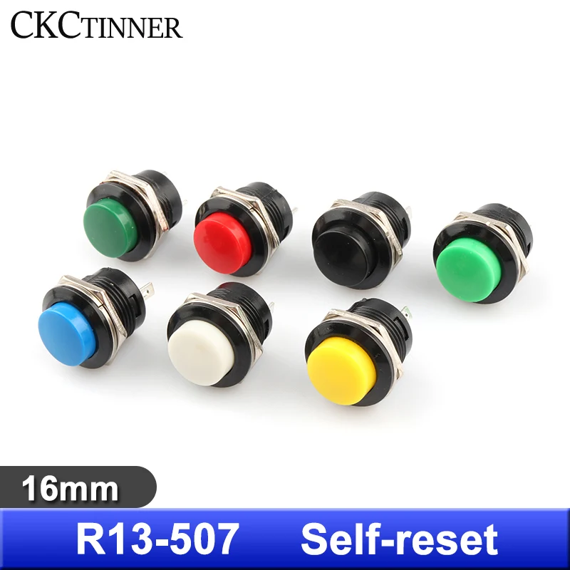 

2 pcs R13-507 Momentary SPST NO Red Round Cap Push Button Switch AC 6A/125V 3A/250V Red Black Blue Red Yellow White