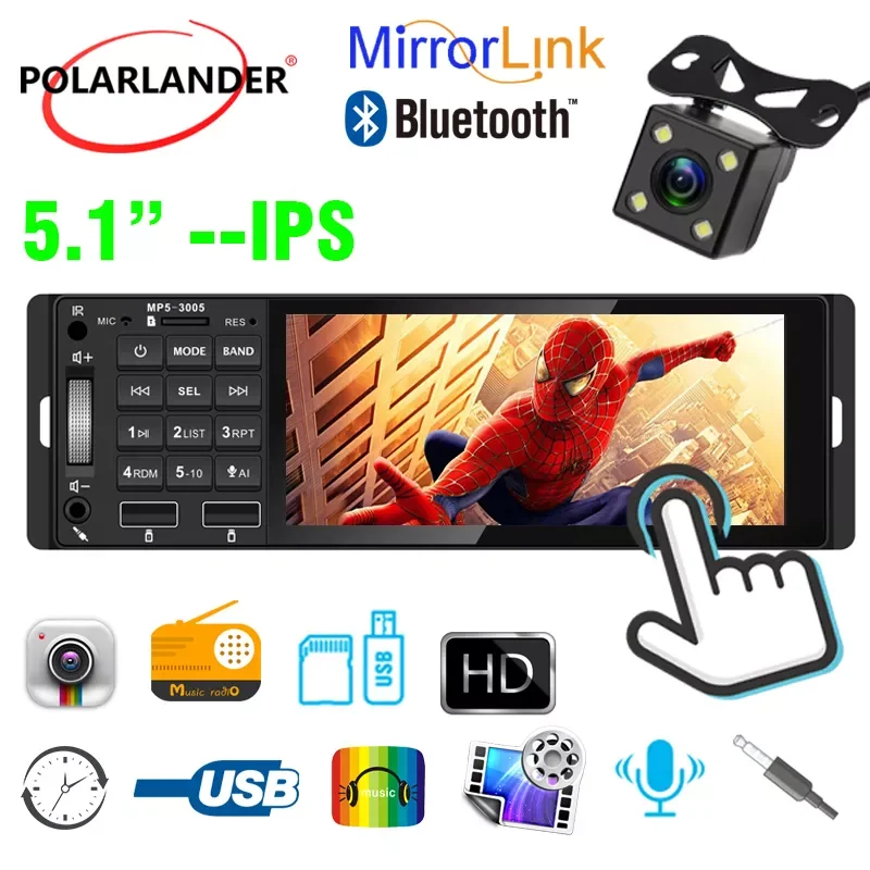 

NEW2023 Car Multimedia Player Car Radio Autoradio 1din 5.1" touch screen auto audio mirrorlink for Android ISO stereo bluet