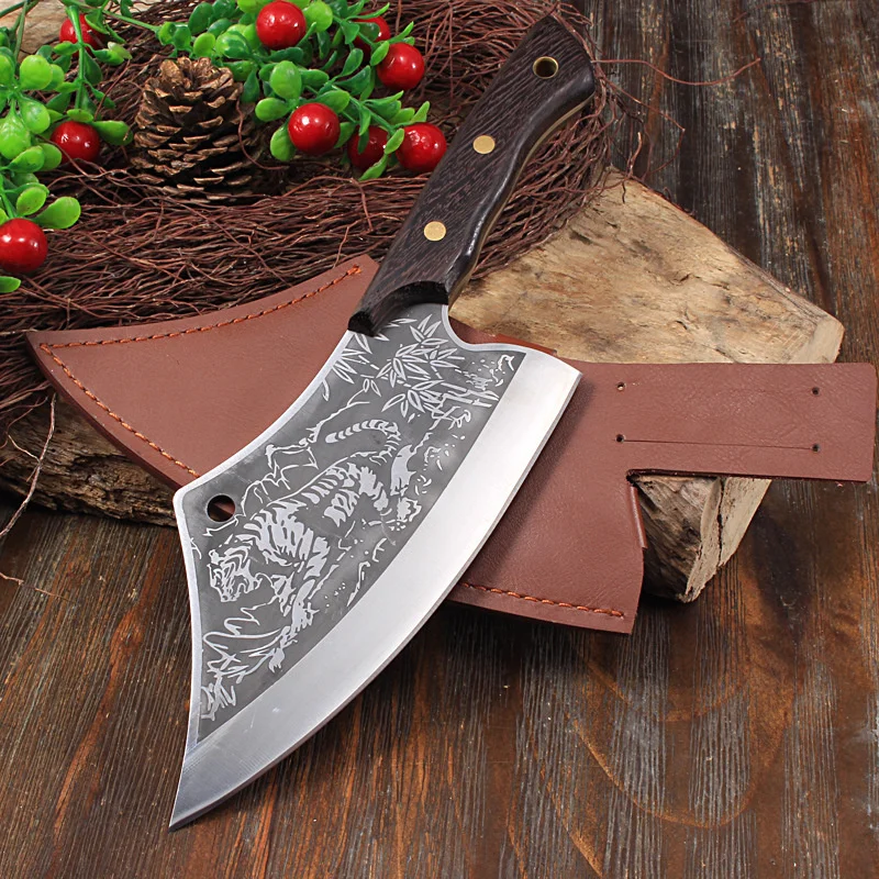 

Longquan style chopping knife tiger pattern vegetable knife stainless steel fruit knife slaughtering knife kitchen household