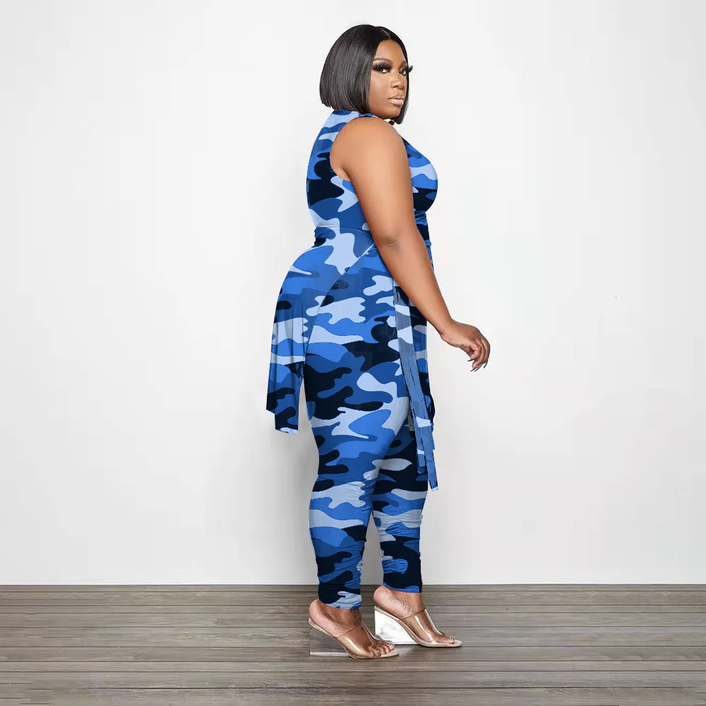 Plus Size Matching Sets Fall Outfits Women Plus Size 2 Piece Set Women Womens Plus Size Clothing O-Neck Camouflage Slim Fit