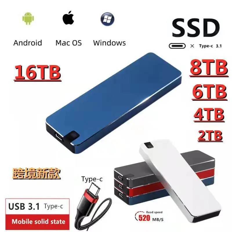 

Твердотельный Накопитель SSD, портативный накопитель USB 3,1, 16 ТБ