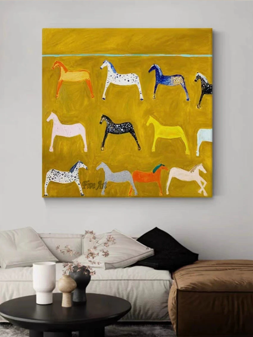 Абстрактная акриловая живопись лошадь на холсте