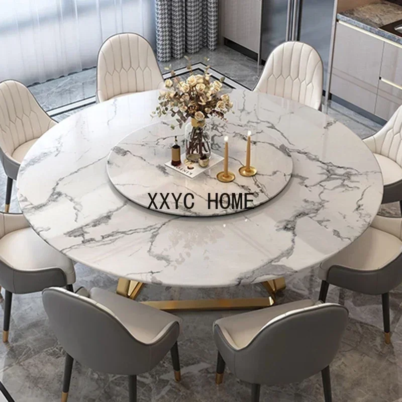 Великолепный золотой обеденный стол с поворотным механизмом круглый мраморный