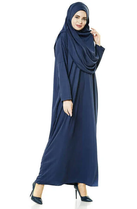 IQRAH One-Piece Prayer Gown-Prayer Rug-Rosary-Worship Set-Navy Blue