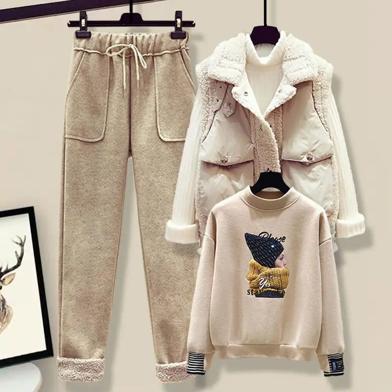 Women Winter New Fashion Suit Female Casual Jacket Vests and Knitted Sweater and Woolen Pant Ladies Three Pieces Set Outfit G405 enlarge