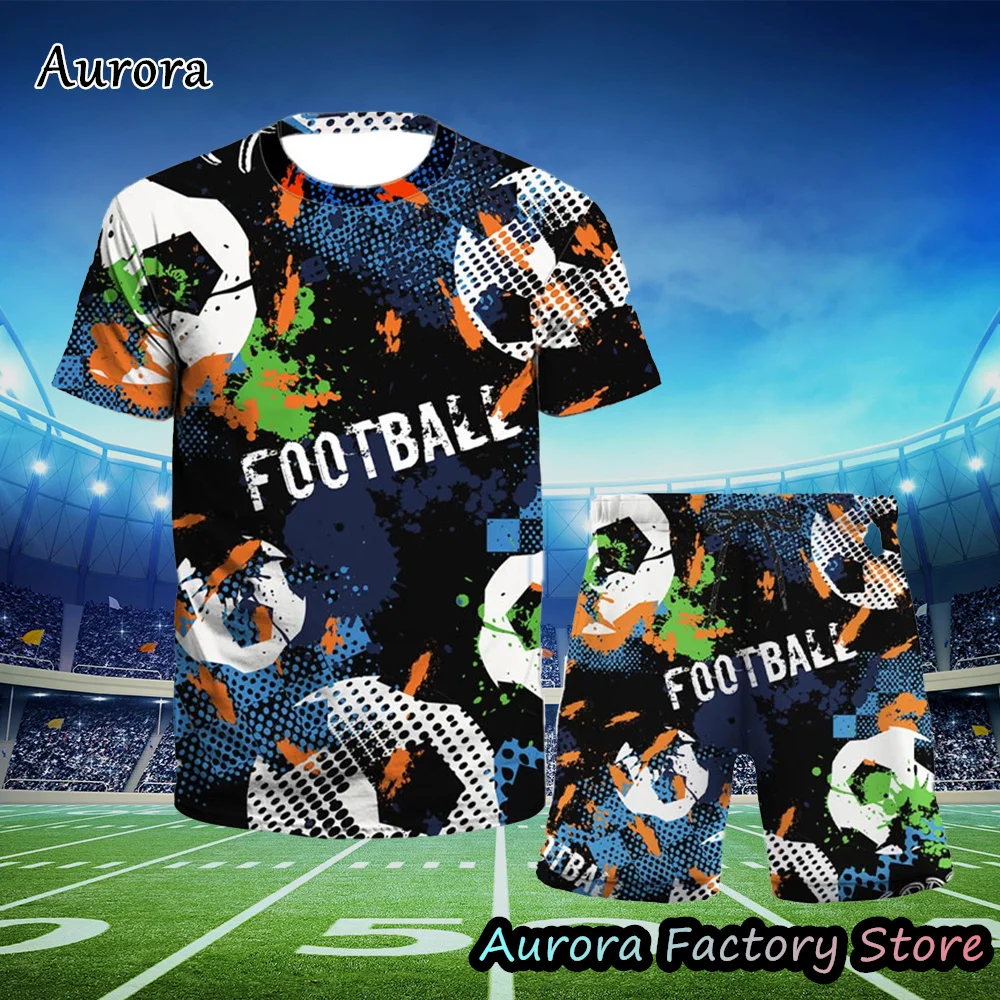 

Summer Men Tracksuit Football Print T-Shirt Shorts Set Stylish Suit Male Fashion Outfit Casual Sports Clothing Streetwear