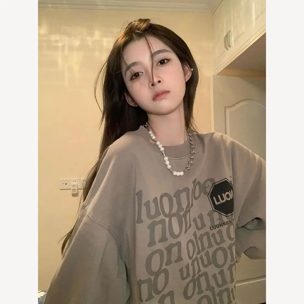 

Осенне-зимний новый простой Свободный Повседневный Модный пуловер с буквенным принтом и круглым вырезом плюс бархатный толстый Топ