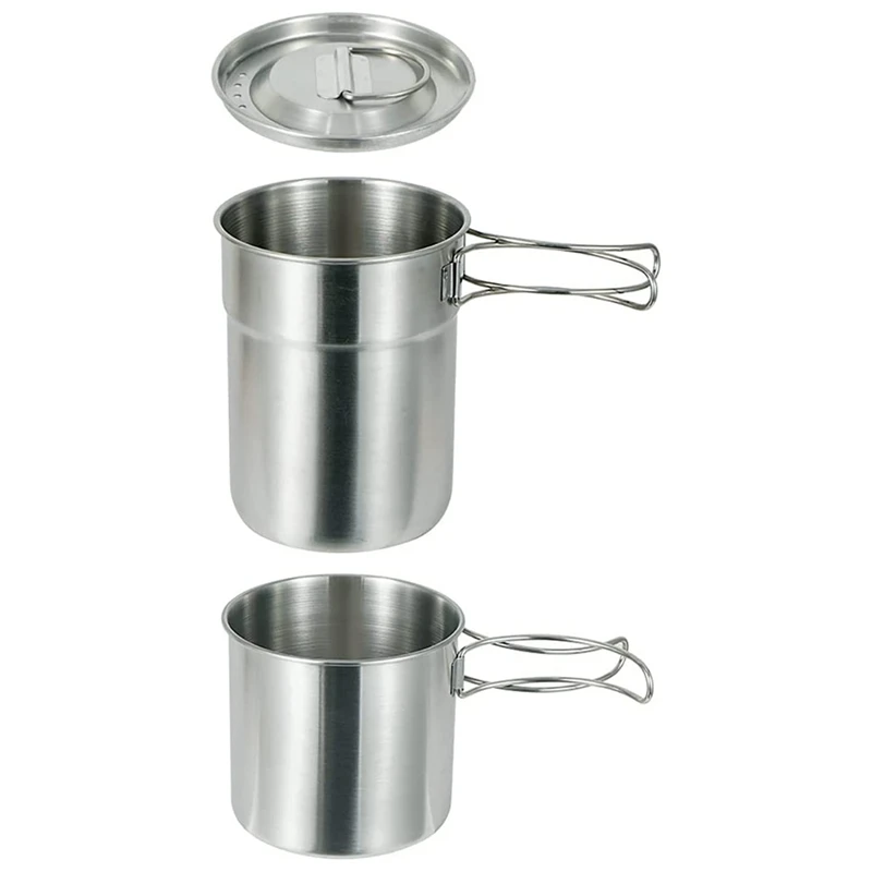 

Camping Cups And Mugs Pot 304 Stainless Steel Outdoor Cookware Set With Vented Lid For Backpacking Picnic Hiking