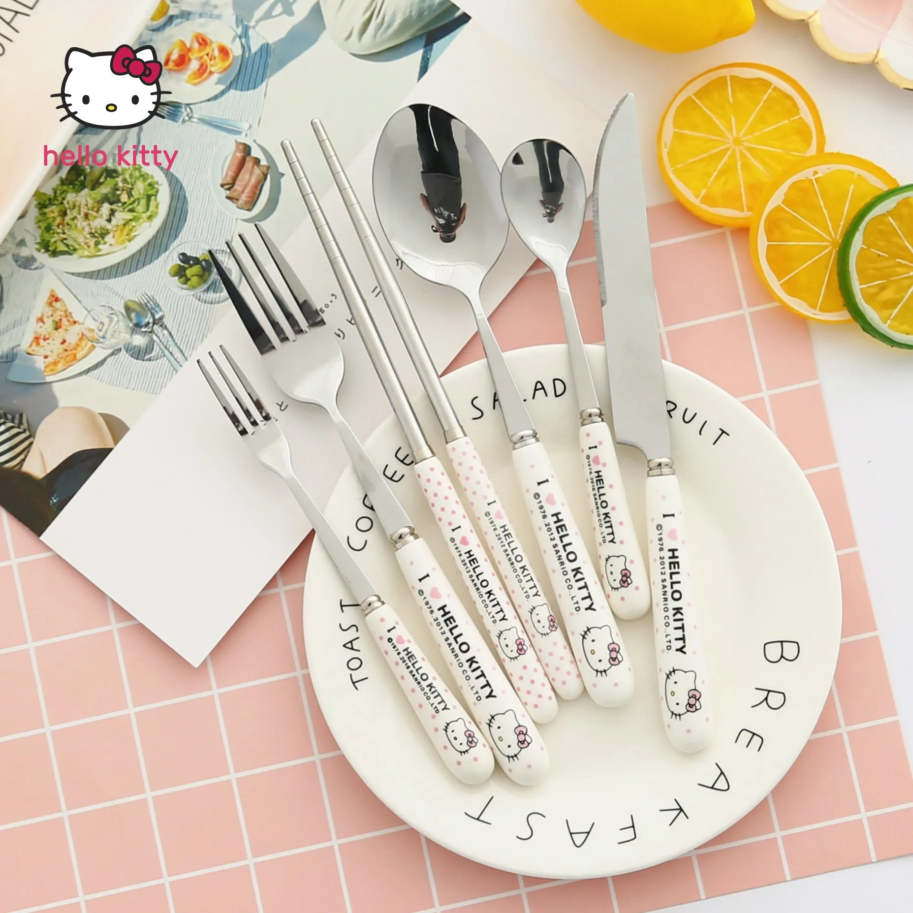 Hello Kitty Creative Japanese Style Cute Cartoon Western Food Tableware Spoon Chopsticks Fork Knife Coffee Spoon Fruit Fork