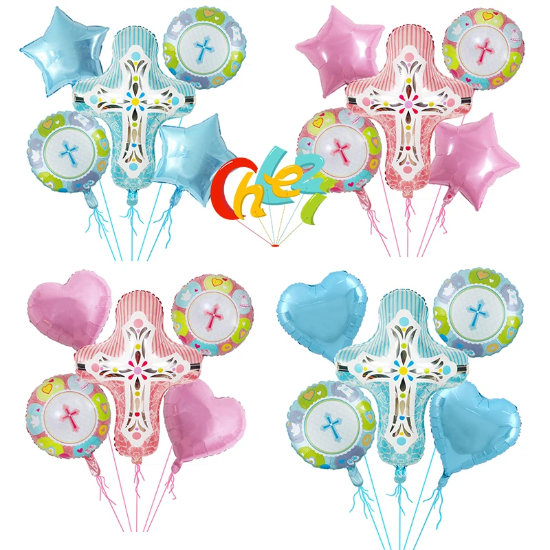 

5pcs Pink Blue Cross Shape Foil Balloons Christening Jesus Easter Ramadan Decoration Helium Globos Birthday Baby Shower Supplies