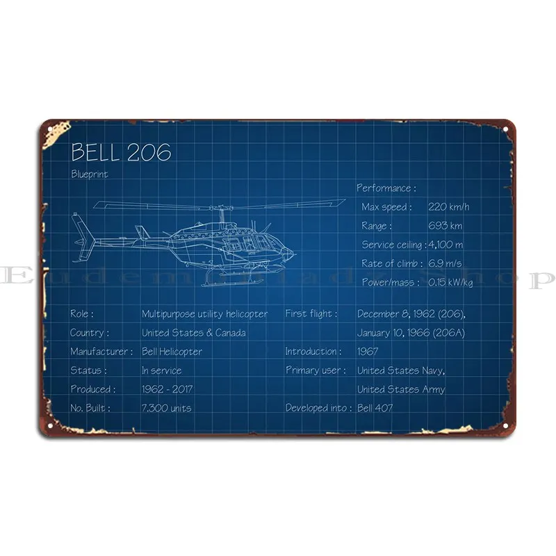 Bell 206 Metal Sign Poster Funny Club Wall Decor Designer Plaques Tin Sign Poster