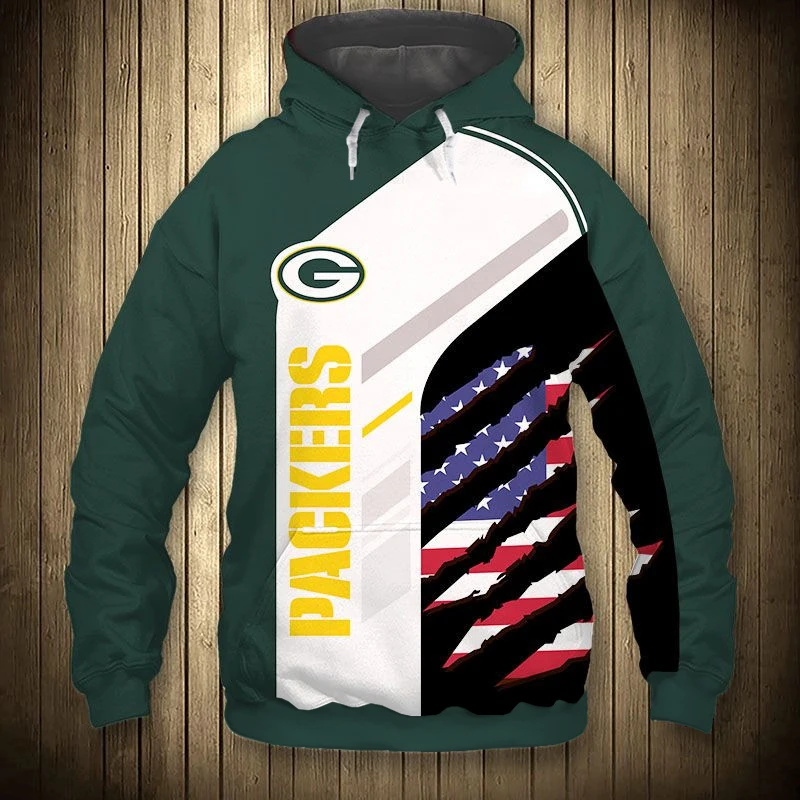 

Fashion Green Bay Men's casual 3D sweatshirts Stitching design American flag graffiti letter print Packers hoodies