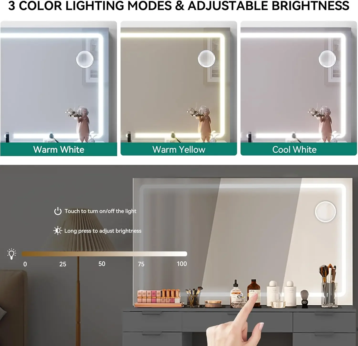 Туалетный столик с большим светодиодным зеркалом зарядная станция 11 ящиками