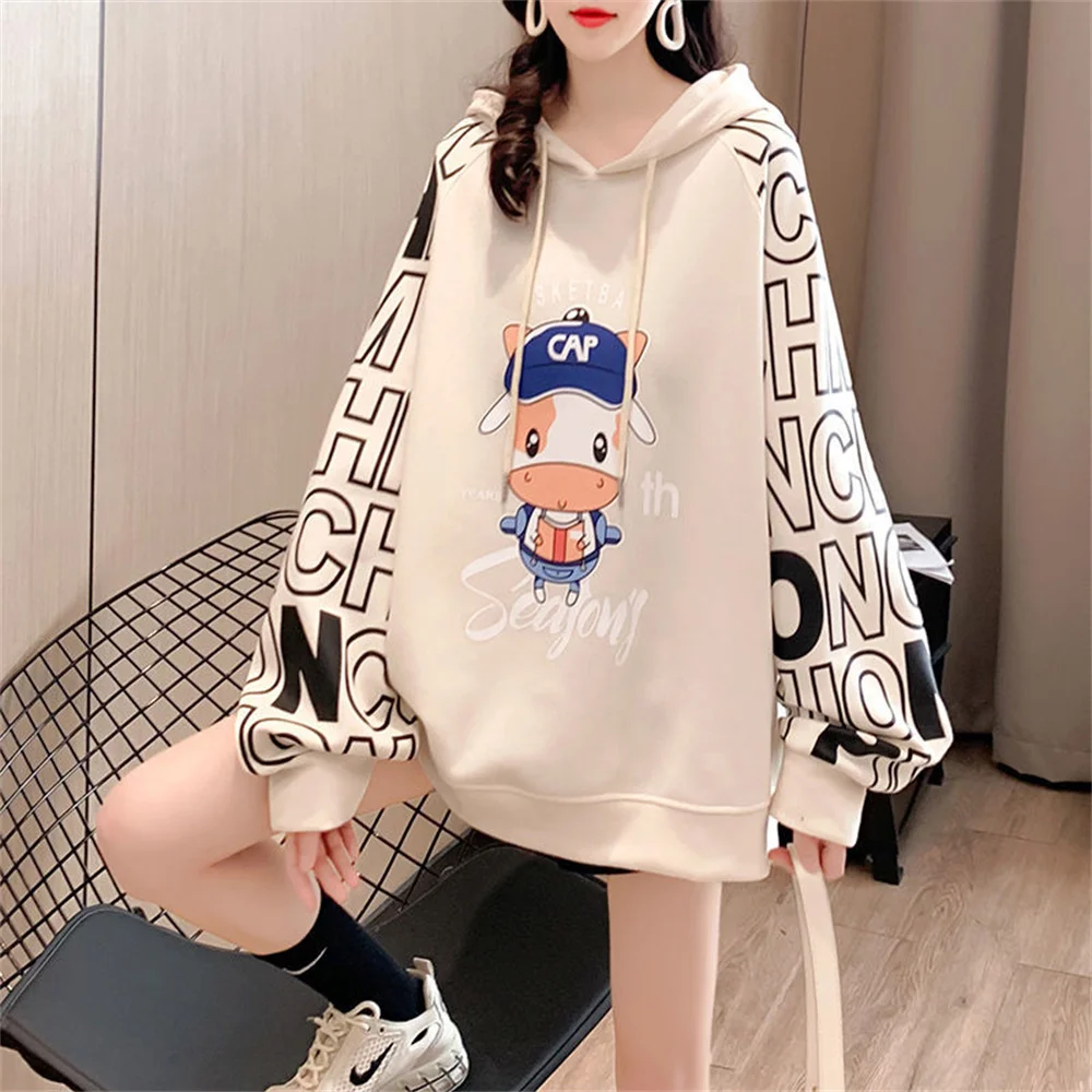 

Autumn Pink White Cool Lady Girl Japanese Loose Cow Lovely Cute Animal Korean Women Hooded Female Student Cute Hoodie