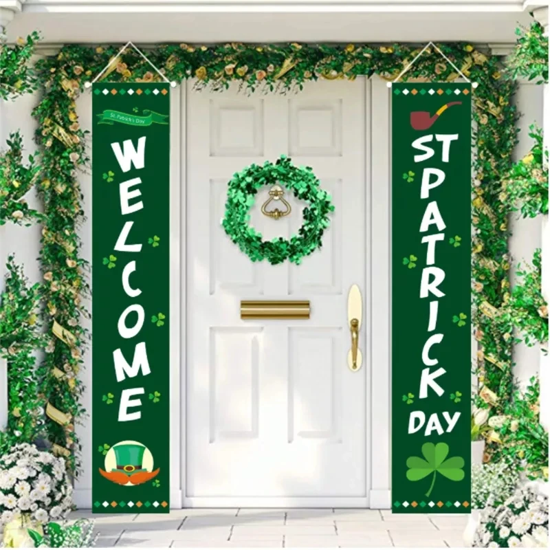 

St. Patrick's Day Party Decoration Door Curtain Saint Patrick Green Clover Banner Irish Couplet Flag Home Ornaments