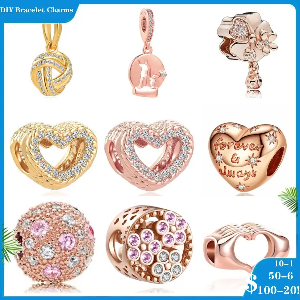 Оригинальный Браслет-талисман Pulseira Pandora diy из розового золота бусины pandora сердце