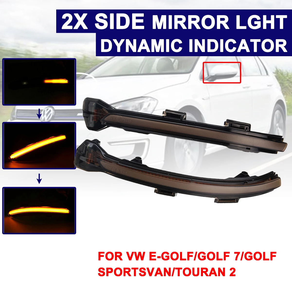 

Автомобильная подсветка для зеркала заднего вида с динамическим поворотом, подсветка для Volkswagen Golf 7 MK7 2013 + для VW Touran 2016 +