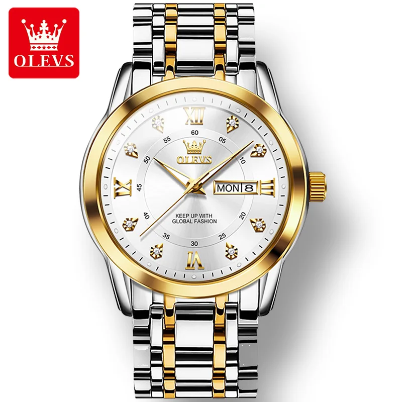 

OLEVS 5513 Dual Calendar Great Quality Stainless Steel Strap Watches for Men Business Quartz Waterproof Men Wristwatches