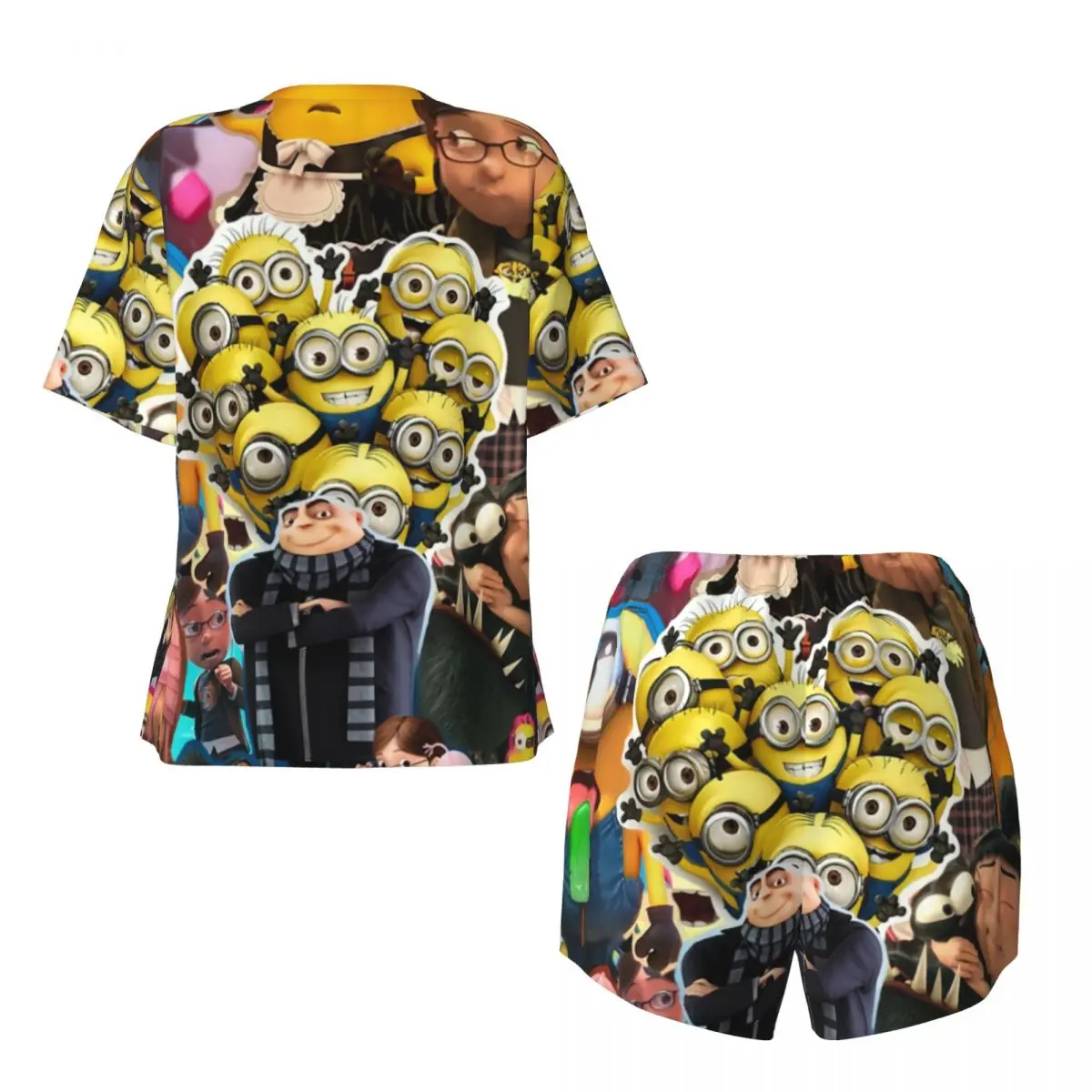 Женский пижамный комплект с принтом миньонов из мультфильмов коротким рукавом 2