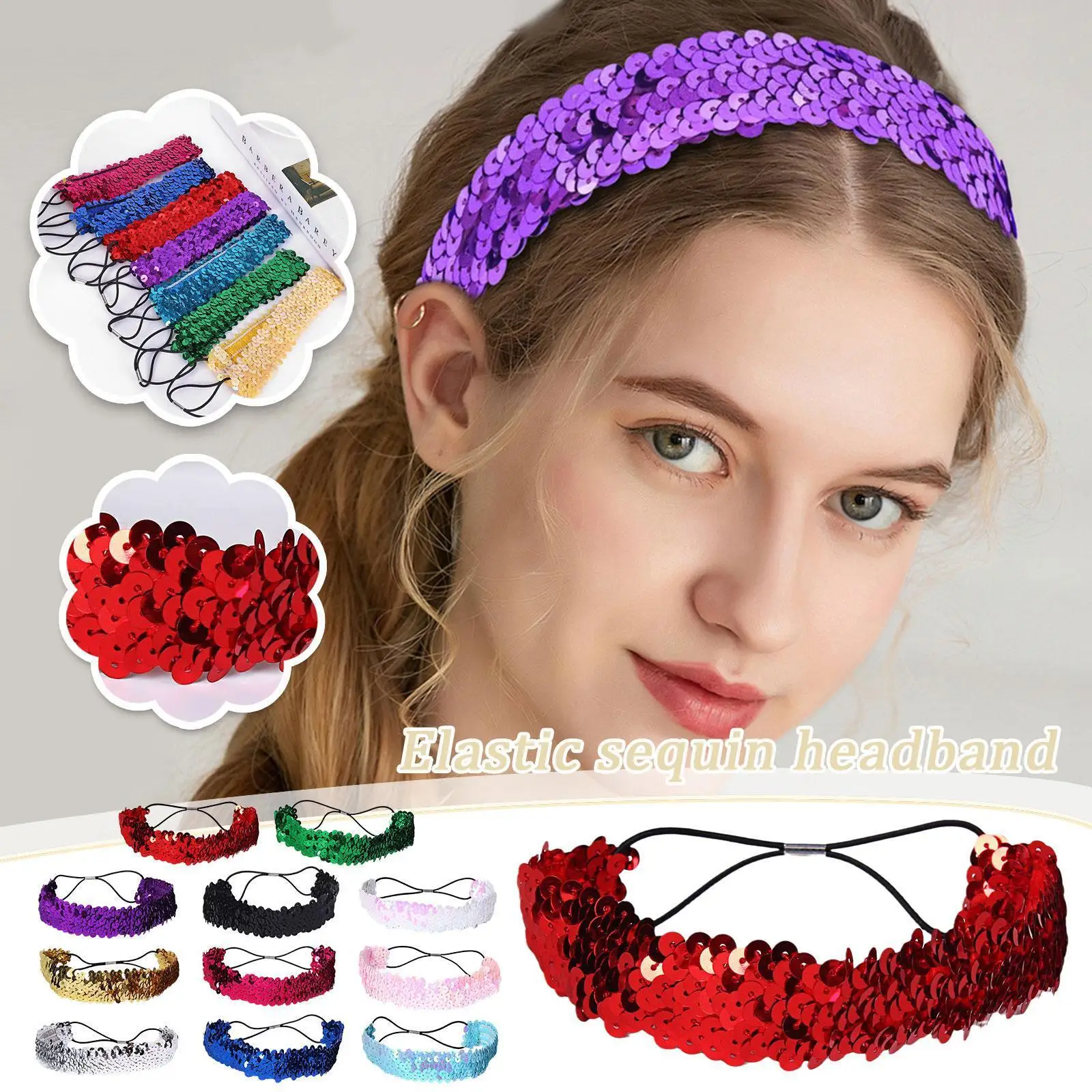 

14 шт. Симпатичные Детские головные уборы Candygirl с блестками эластичные повязки на голову ярких цветов головные уборы для детей аксессуары для волос для вечевечерние G P7X9