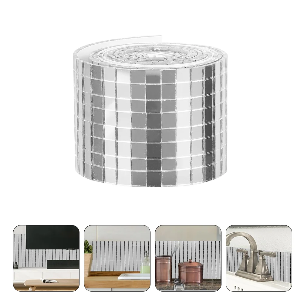 

Mosaic Mirror Tiles Glass Square Sticker Border Wall Stickers Adhesive Diy Kitchen Tile Roll Self Decals Trim Decor Mini