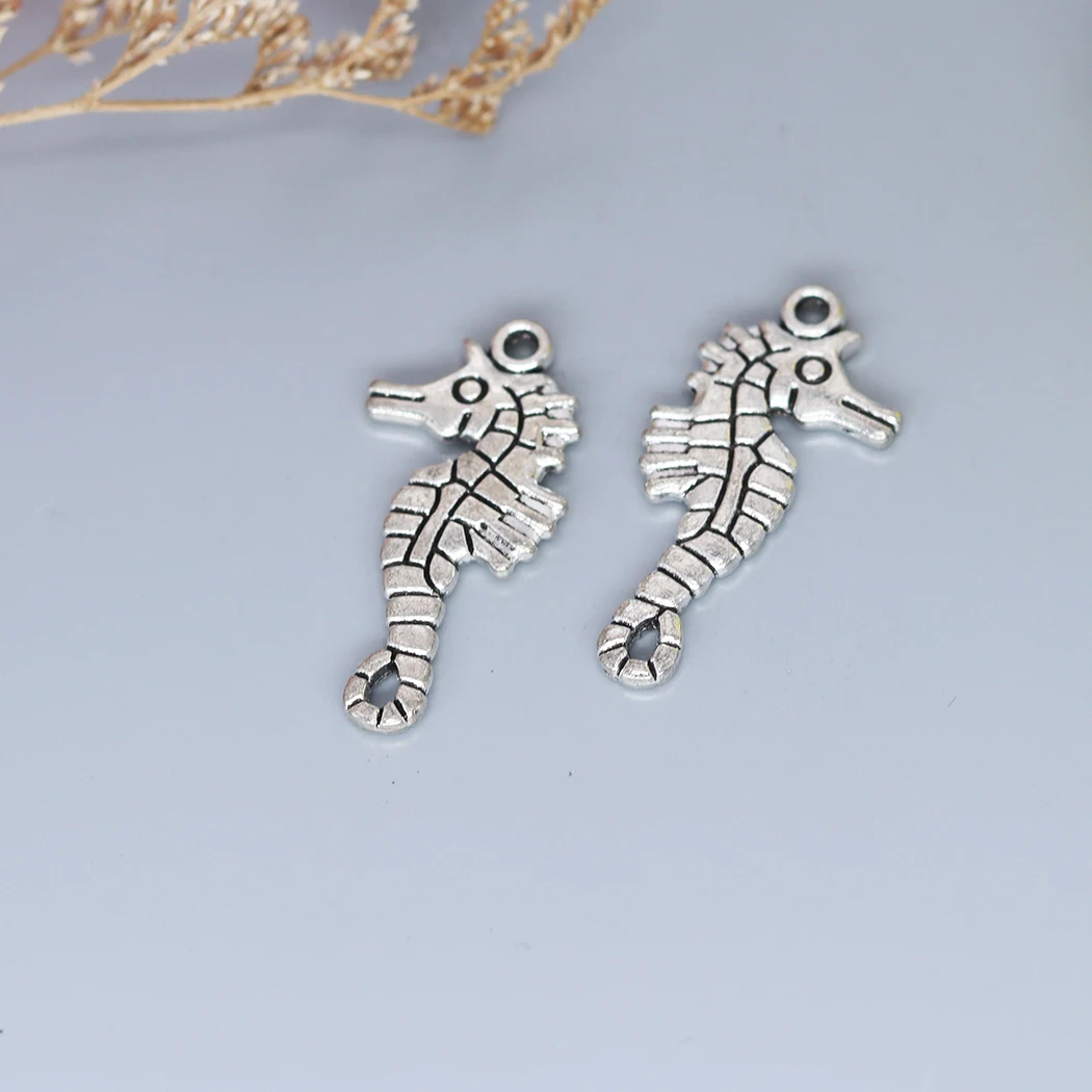 

10 шт. двухсторонние Подвески гиппокампа, античное серебро, античное бронзовое покрытие, цветной Подвеска для браслета, Ювелирная фурнитура