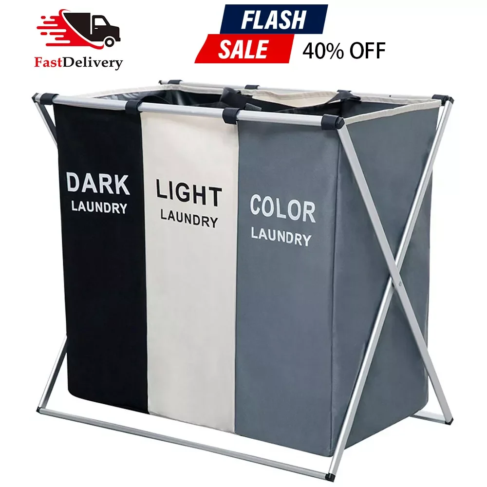 

2022New 1/2/3 Girds Laundry Basket Oxford Cloth Foldable Dirty Clothes Storage Organizer Laundry Hamper Home Sundries Folding Ba