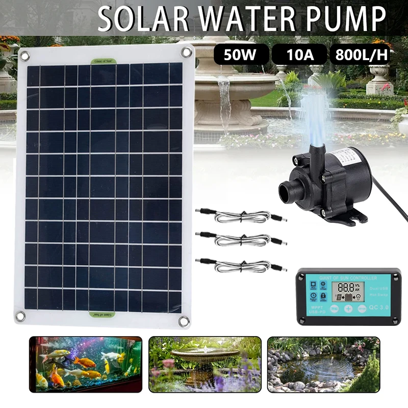 DC 12V Brushless Solar Water Pump Kit Solar Charge Controller 800L/H Ultra-quiet Submersible Motor Garden Pond Fountain Decor