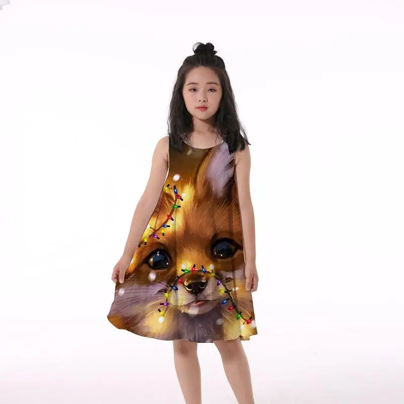 

summer dress Cute Print Girls Summer Print Cartoon Children Clothes Girl Party Casual Dress Baby Children Clothes 4-14 Years Old