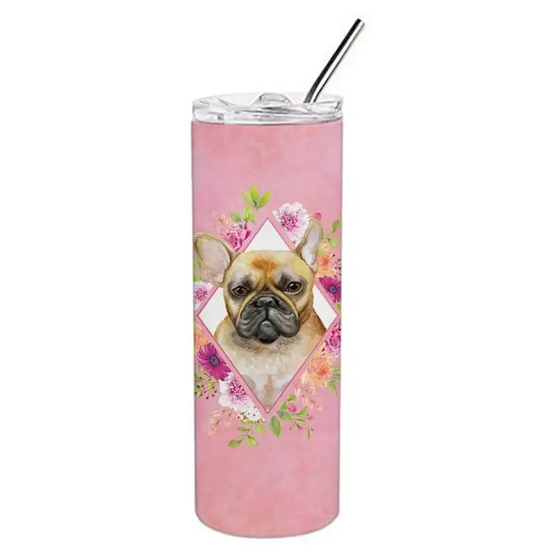 

Treasures CK4144TBL20 Fawn French Bulldog Pink Flowers Stainless Steel 20 oz Skinny Tumbler, 20 oz, multicolor Tumbler with stra