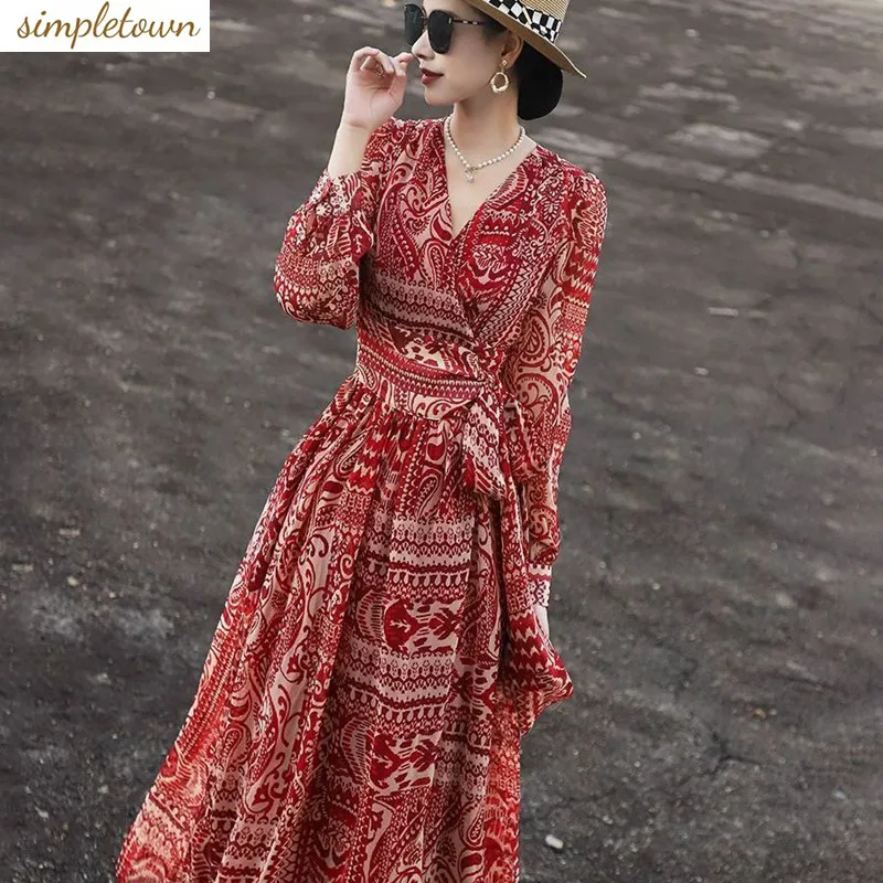 Женское шифоновое платье с V-образным вырезом