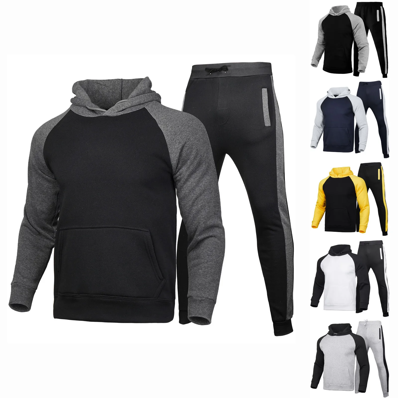 

Men's Autumn And Winter Two-piece Sets Sport Suit Leisure Splice Sweater Pants Sports Pocket sweat suits men matching sets
