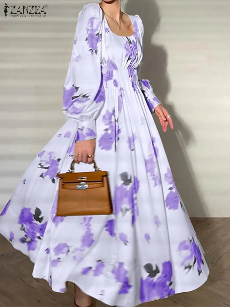 

ZANZEA Holiday Puff Sleeve Robe Longue Party Casual Long Sundress 2022 Autumn Chic Floral Print Vestido Women Elegant Maxi Dress