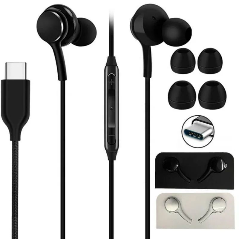 Typec Wire Headset Earphone Earbuds Headphones Volume Control Handfree With Mic For Samsung Galaxy Note10 AKG S10 S9 S8 S6 S7