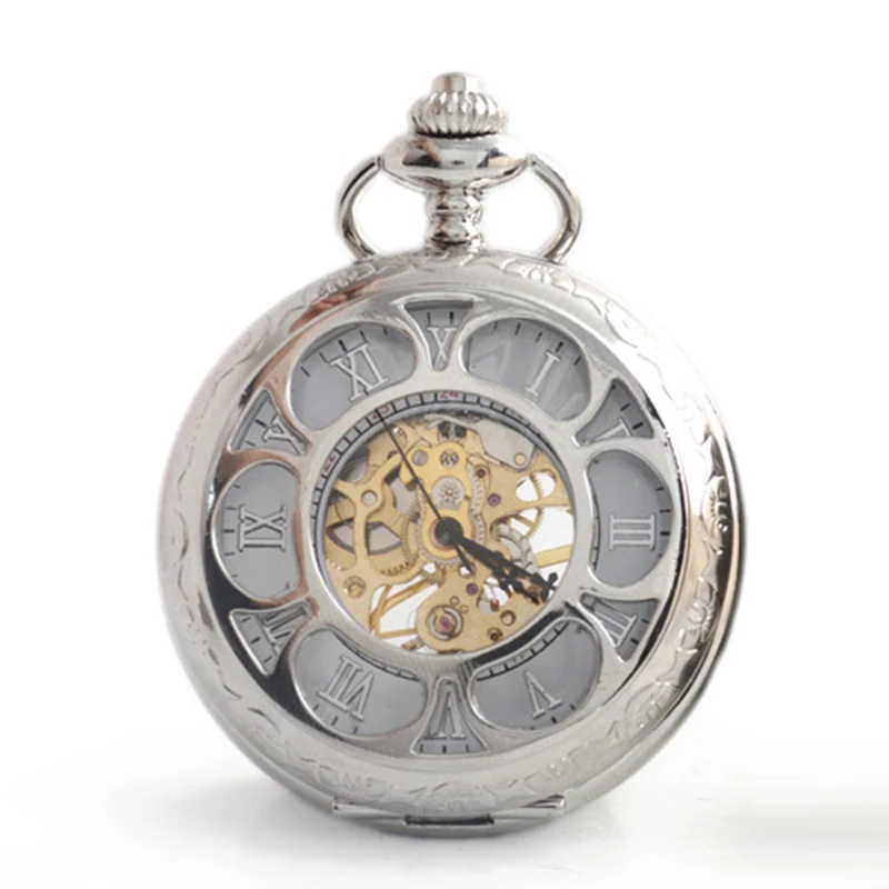 Luxury Steampunk Flower Mechanical Pocket Watch for Men Women Hollow Skeleton Case Roman Numerals Dial Fob Chain Pendant Clock