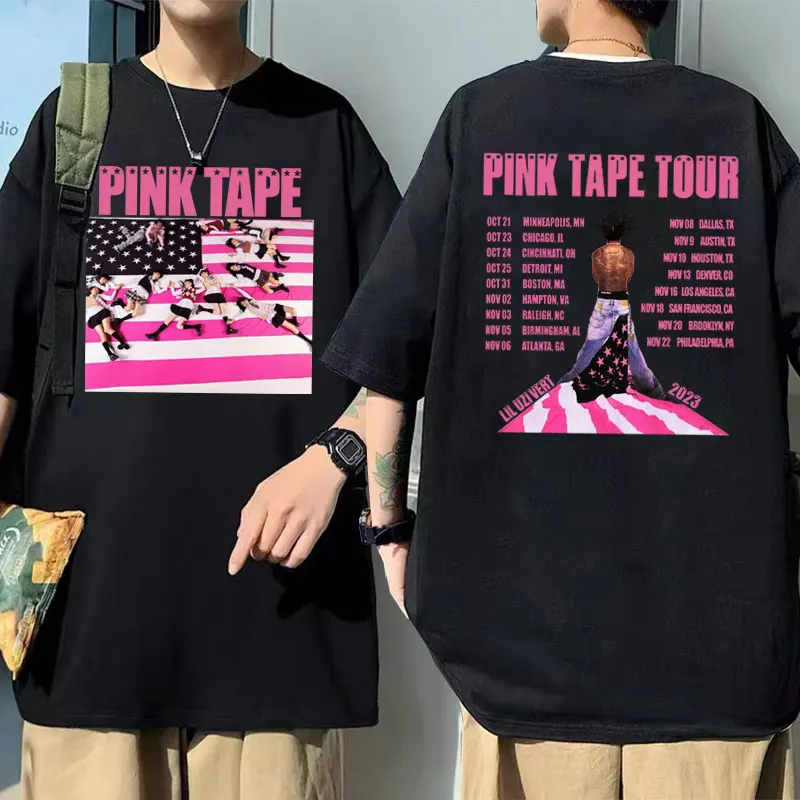 

Hip Hop Rapper Lil Uzi Vert T-shirt 2023 Concert Tour Pink Tape Graphic T Shirt Men's Oversized T-shirts Male Eu Size Streetwear